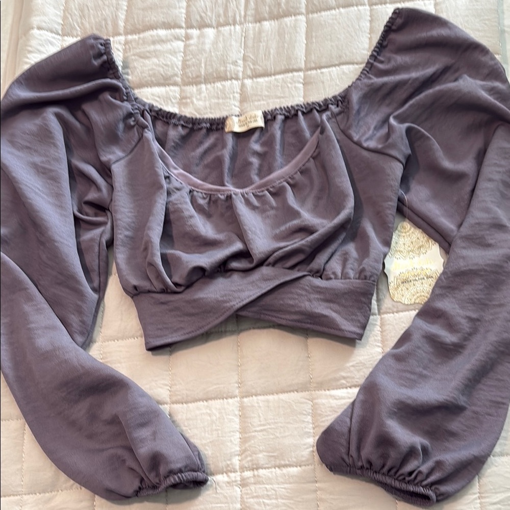 Altar'd State Dusty Purple Bishop Sleeve Crop Blouse